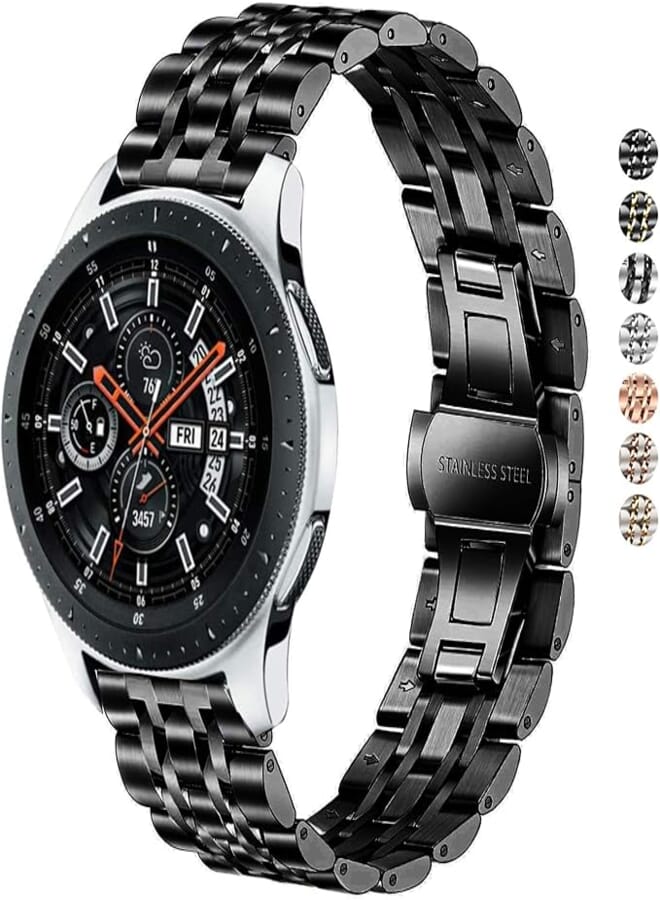 DEALELE Strap Compatible with Samsung Gear S3 / Galaxy Watch 46mm / Galaxy 3 45mm, 22mm Stainless Steel Metal Replacement Bands for Huawei Watch 3/3 Pro / GT3 46mm / GT2 46mm (Black)